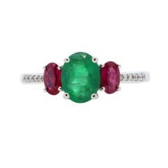 EFFY Emerald, Ruby and Diamond Ring in 14K White Gold
