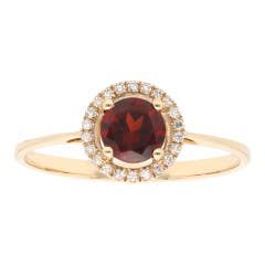 LALI JEWELS Garnet and Diamond Halo Ring in 14K Yellow Gold