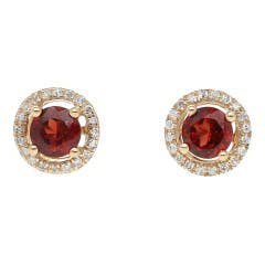 LALI JEWELS Garnet and Diamond Stud Earrings in 14K