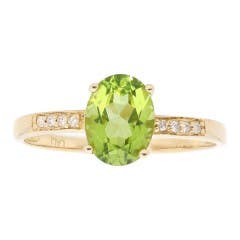 LALI JEWELS Peridot and Diamond Ring in 14K Yellow Gold