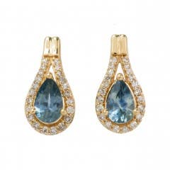 Montana Sapphire and Diamond Earrings in 14K Yellow Gold