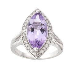 Rose De France Amethyst and Diamond Halo Ring in 14K White Gold