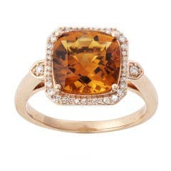 Citrine and Diamond Halo Ring in 14K Rose Gold