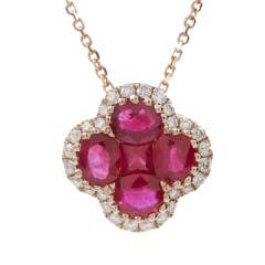 Ruby and Diamond Clover Pendant in 14K