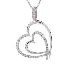 Diamond Double Heart Fashion Necklace in 14K White Gold