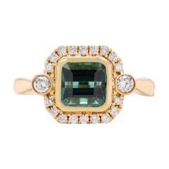 GEM BLEU Green Tourmaline and Diamond Ring in 14K Yellow Gold