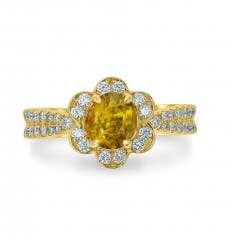 GEM BLEU Sphene and Diamond Ring in 14K Yellow Gold