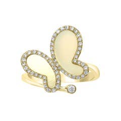 EFFY Mother Of Pearl and Diamond Butterfly Ring in 14K Yellow Gold