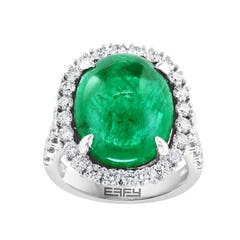 EFFY Emerald and Diamond Halo Ring in 18K White Gold